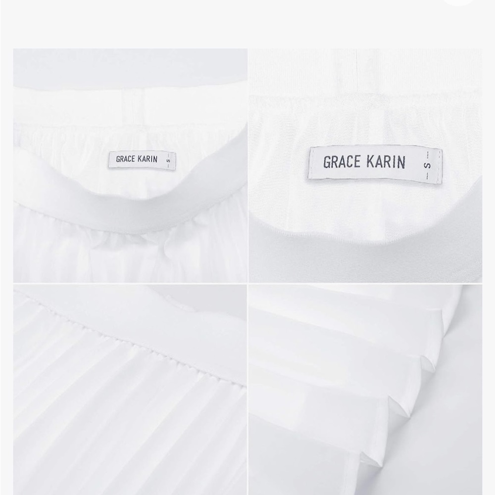 Elastic waist pleated chiffon midi skirt, medium, white.